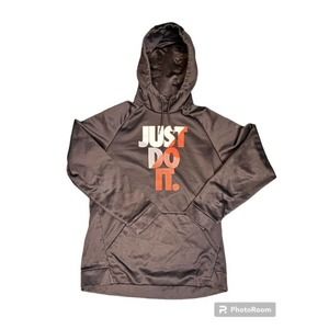 Nike Womens Medium Black/Orange “Just Do it” Dri-Fit Hoodie Sweatshirt Pullover